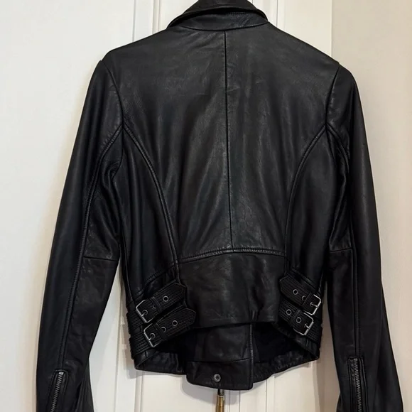 Lucky Brand Black Leather Moto Jacket Asymmetrical Zipper - Picture 2 of 3